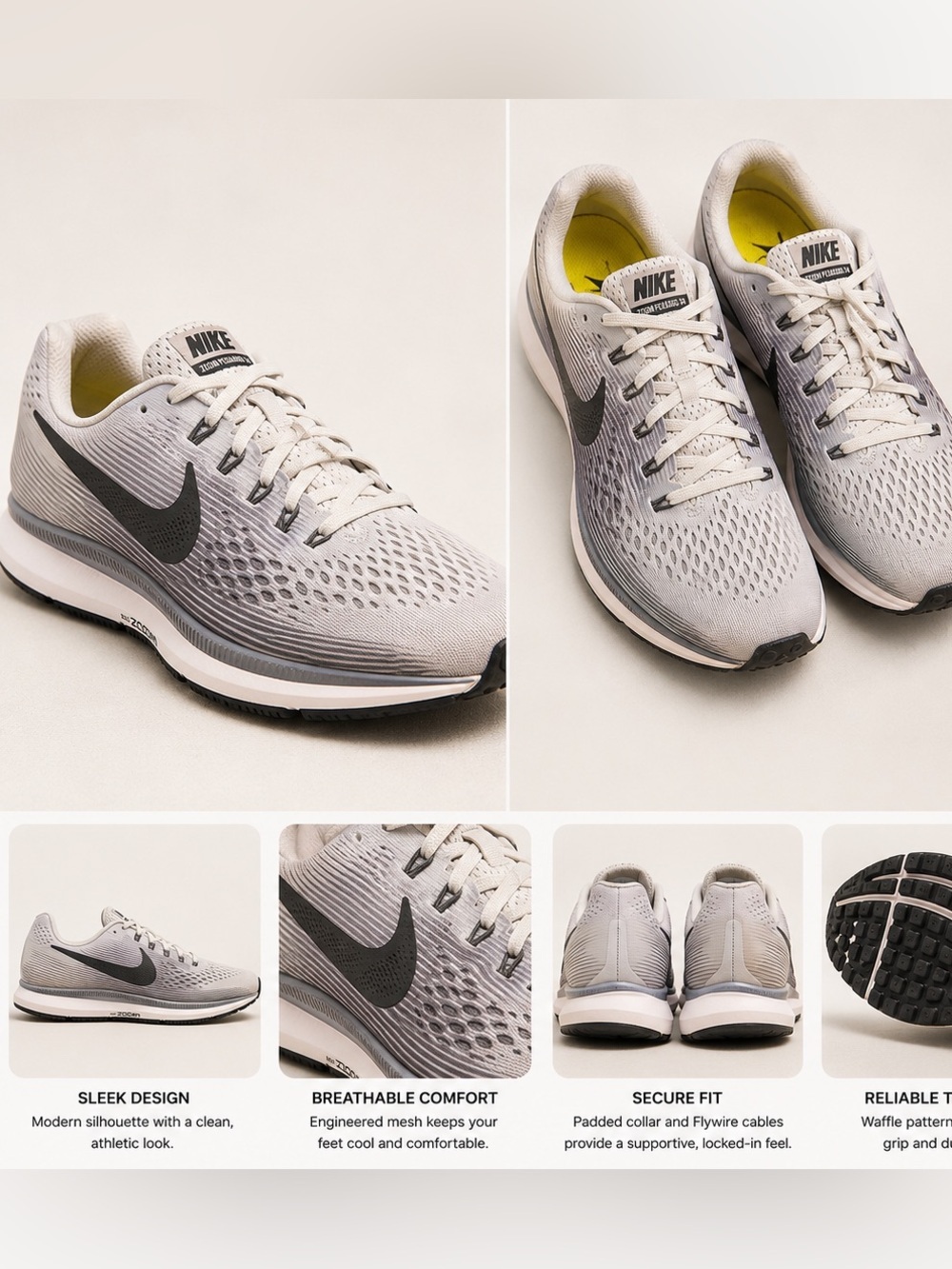 Nike Men's Grey Running Shoes Black Swoosh - 7.5